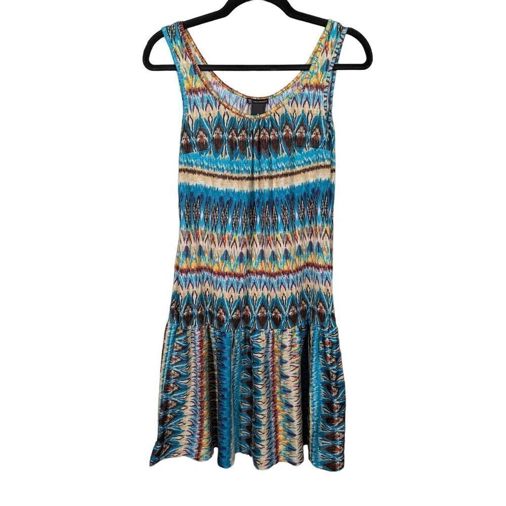 New Directions Abstract Sleeveless Pleated Striped Watercolor Women's 8